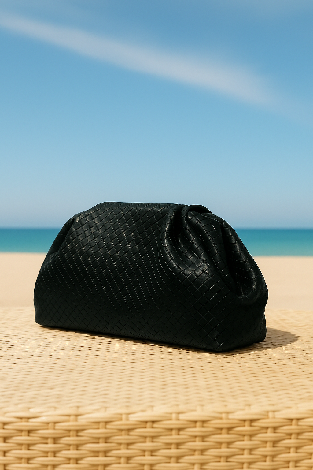 Bolso de mano negro con textura