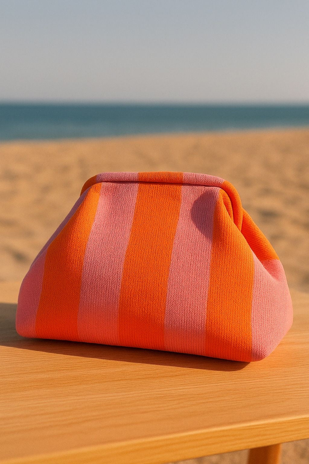 Bolso mano rayas salmón/naranja