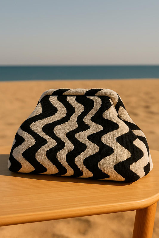 Bolso mano ondas beige/negro