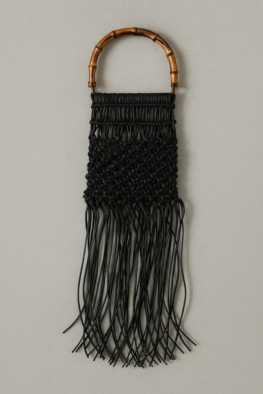 Bolso de Mano Macramé con Asa de Bambú