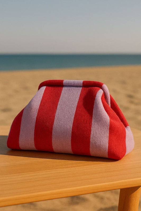 Bolso mano rayas violeta/rojo
