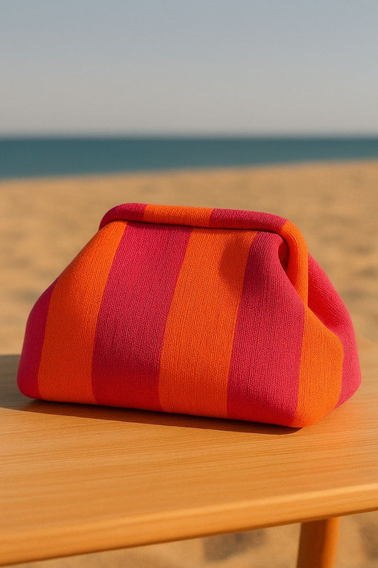 Bolso mano rayas magenta/naranja