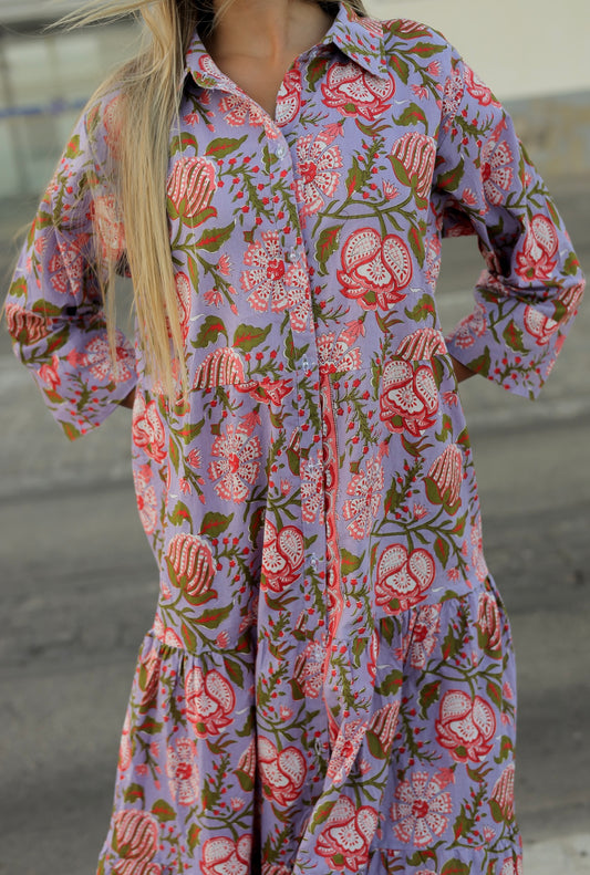 Vestido camisero estampado flores