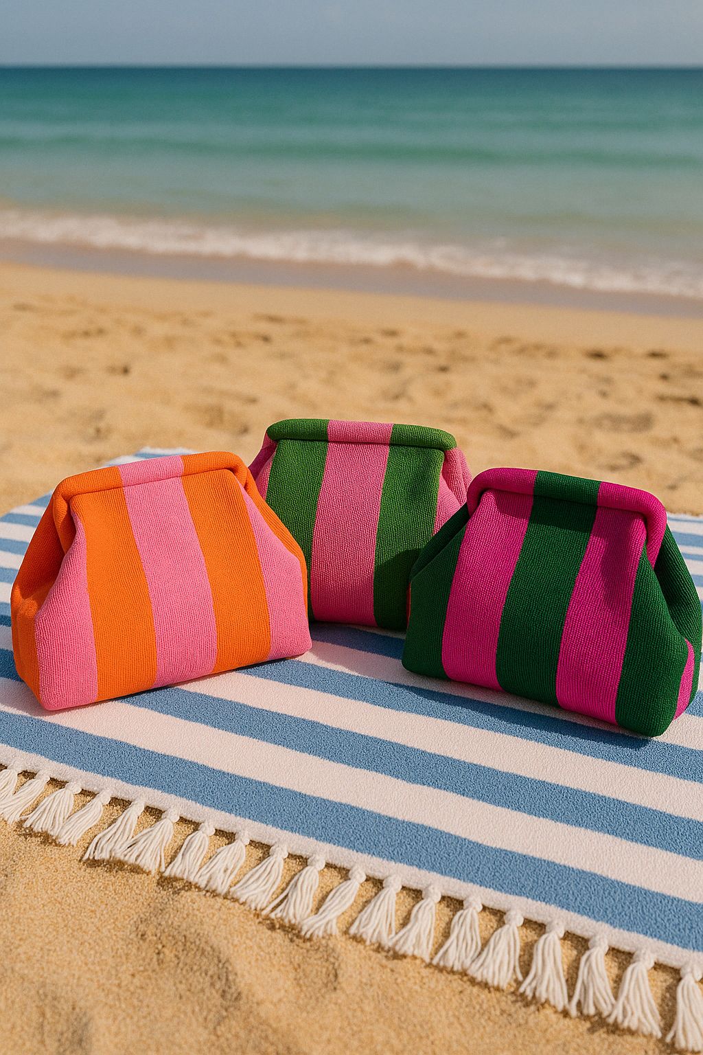 Bolso mano rayas salmón/naranja