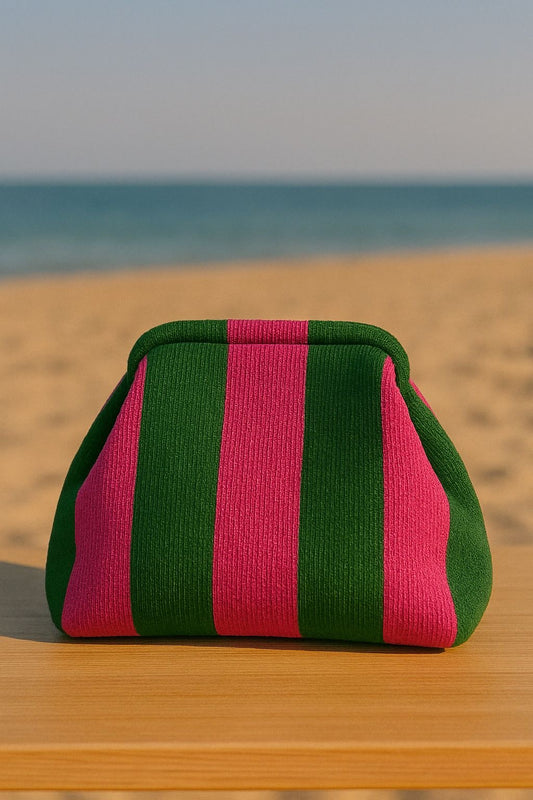 Bolso mano rayas verde/rosa