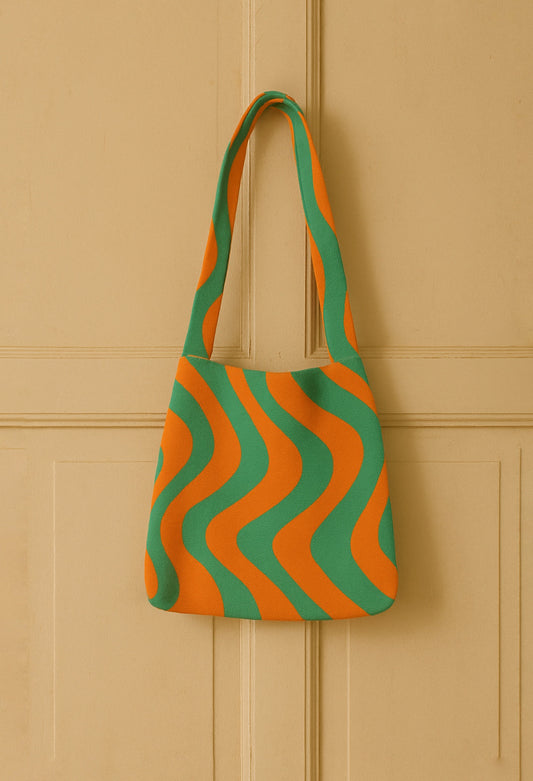 Bolso de tela rayas onduladas