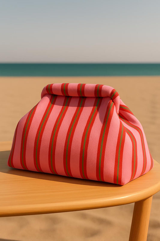 Bolso mano rayas rosa y rojo