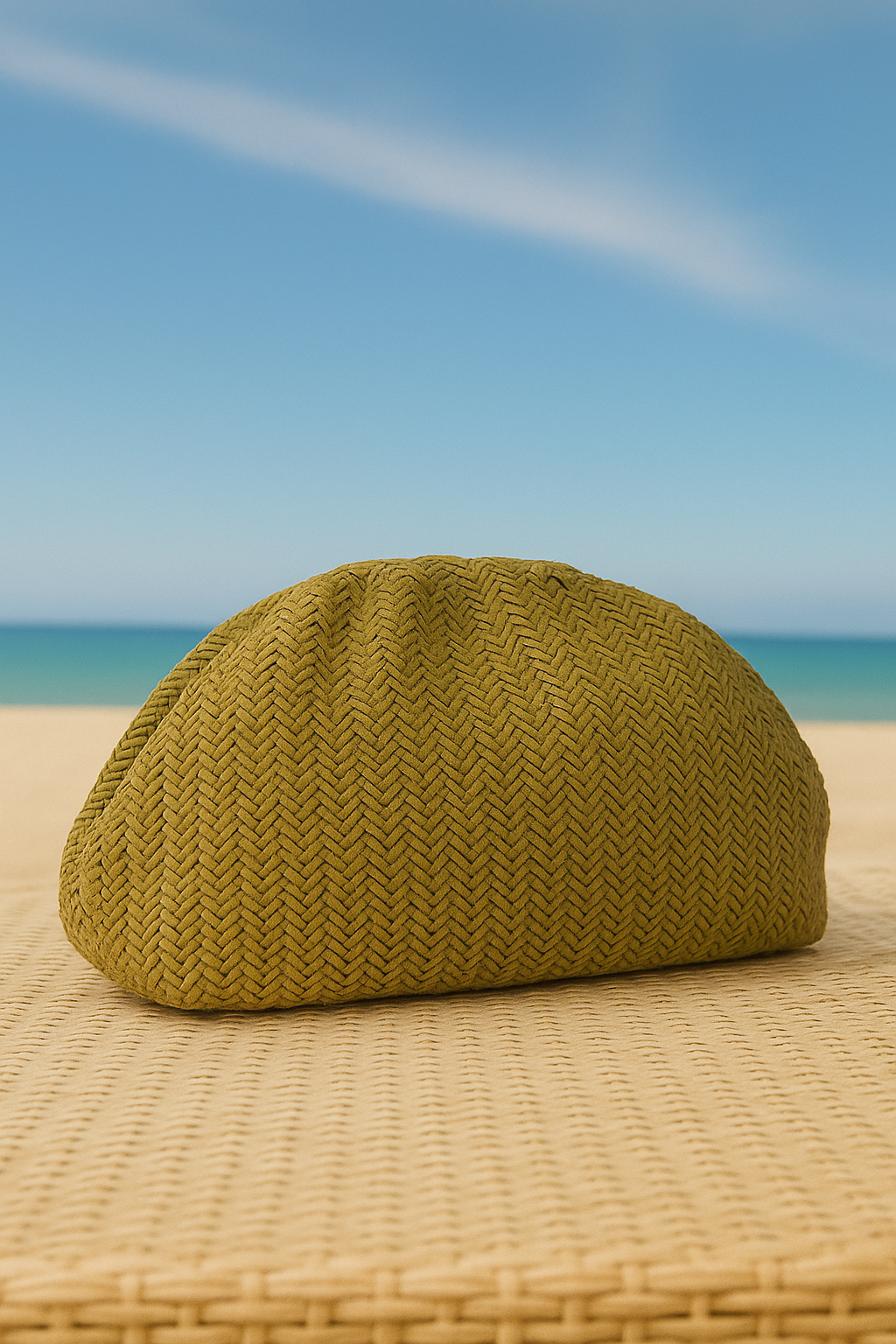 Bolso de mano de rafia en verde con dorado