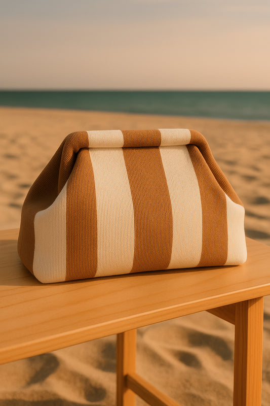 Bolso mano rayas beige/kaki