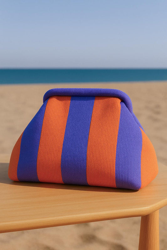 Bolso mano rayas naranja/violeta
